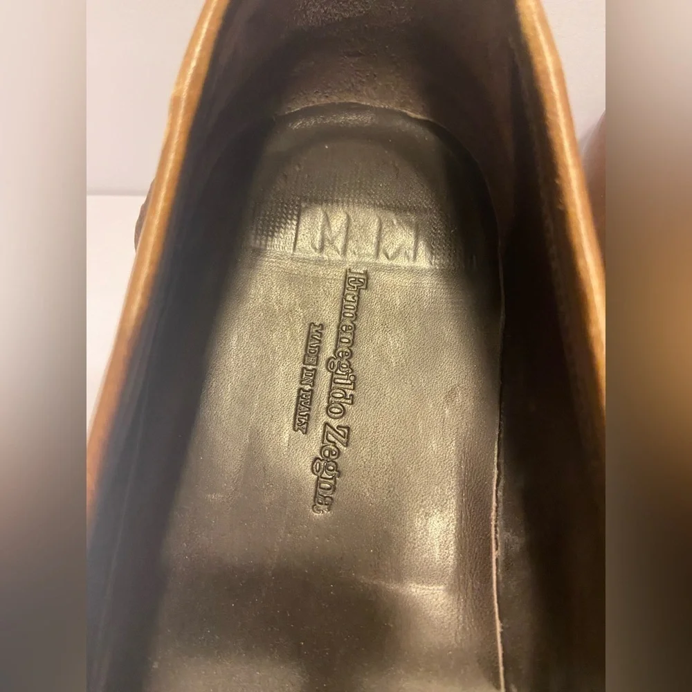 Ermenegildo Zegna Mens Rounded Toe Brown Leather Slip On Loafers Shoes 10 D